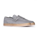Mocassino Uomo in Camoscio Grigio Chiaro – Suola Intrecciata in Corda