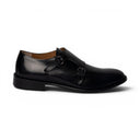 Monk CORTINA in Pelle Abrasivata Blu con Suola in Cuoio Cucita Blake Uomo