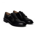 Monk CORTINA in Pelle Abrasivata Blu con Suola in Cuoio Cucita Blake Uomo