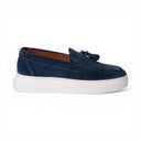 Mocassino FORMENTERA in Camoscio Jeans con Nappine e Suola AR Bianca Uomo