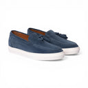 Mocassino LAGOS in Camoscio Jeans con Nappine e Suola FI Bianca Uomo