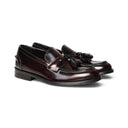 Mocassino LUCIO Abrasivato Bordeaux con Suola in Cuoio con Mezza Piantina Uomo