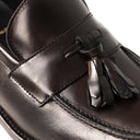 Mocassino LUCIO Vitello Testa di Moro con Suola in Cuoio con Mezza Piantina Uomo