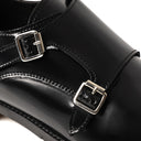 Monk MARCO Abrasivato Nero con Suola in Cuoio con Mezza Piantina Uomo