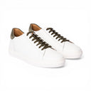 Sneaker SORRENTO in Pelle di Vitello Bianca con Riporto Verde e Suola "FI" Bianca Uomo