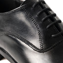 Derby TIBERIO Vitello Nero con Suola in Cuoio con Mezza Piantina Uomo