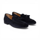 Mocassino VALENCIA in Camoscio Blu con Nappine e Suola in Cuoio Cucita Blake Uomo