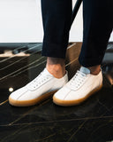 Sneakers Uomo in Vera Pelle Bianca con Suola Caramello