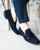 Monk Strap Uomo in Camoscio Blu con Suola in Gomma