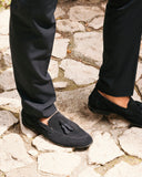 Mocassino Uomo in Camoscio Blu Scuro con Nappine