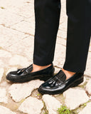 Mocassino Uomo in Vera Pelle Nera con Nappine