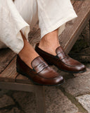 Mocassino Penny Uomo in Vera Pelle Marrone Scuro