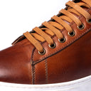 Sneakers Uomo in Vera Pelle Cognac con Suola Bianca