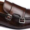 Monk Strap Uomo Doppia Fibbia in Vera Pelle Marrone