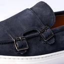Monk Strap Uomo in Camoscio Blu Notte con Suola Bianca
