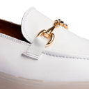 Mocassino Donna in Vera Pelle Bianca con Catena Dorata