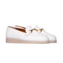 Mocassino Donna in Vera Pelle Bianca con Catena Dorata