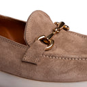 Mocassino Donna in Camoscio Tortora con Catena Dorata