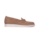 Mocassino Donna in Camoscio Tortora con Catena Dorata