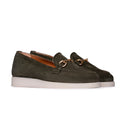 Mocassino Donna in Camoscio Verde Oliva con Catena Dorata