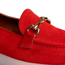 Mocassino Donna in Camoscio Rosso con Catena Dorata