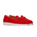 Mocassino Donna in Camoscio Rosso con Catena Dorata
