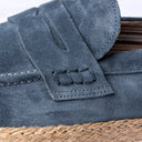 Mocassino Uomo in Camoscio Azzurro – Suola Intrecciata in Corda