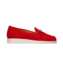 Mocassino Donna in Camoscio Rosso con Catena Dorata