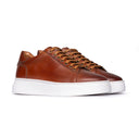 Sneakers Uomo in Vera Pelle Cognac con Suola Bianca