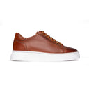 Sneakers Uomo in Vera Pelle Cognac con Suola Bianca