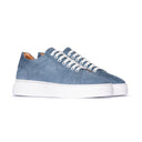 Sneakers Uomo in Camoscio Azzurro Polvere con Suola Bianca