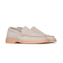 Mocassino Donna in Camoscio Beige Chiaro con Suola a Contrasto