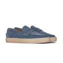 Mocassino Uomo in Camoscio Azzurro con Suola Caramello