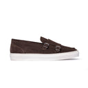 Monk Strap Uomo in Camoscio Marrone Scuro con Suola Bianca