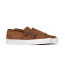 Monk Strap Uomo in Camoscio Marrone Tabacco con Suola Bianca