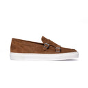 Monk Strap Uomo in Camoscio Marrone Tabacco con Suola Bianca