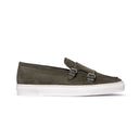 Monk Strap Uomo in Camoscio Verde Oliva con Suola Bianca