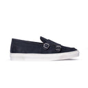 Monk Strap Uomo in Camoscio Blu Notte con Suola Bianca