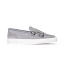 Monk strap Uomo in Camoscio Grigio chiaro con Fibbie e Suola Bianca