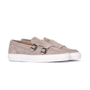 Monk strap Uomo in Camoscio Beige Sabbia con Fibbie e Suola Bianca