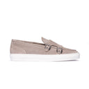 Monk strap Uomo in Camoscio Beige Sabbia con Fibbie e Suola Bianca