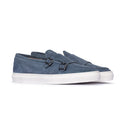 Monk strap Uomo in Camoscio Blu Denim con Fibbie e Suola Bianca