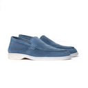 Mocassino Uomo in Camoscio Azzurro con Suola Trasparente