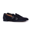 Monk Strap Uomo in Camoscio Blu con Suola Cuoio