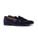 Monk Strap Uomo in Camoscio Blu con Suola in Gomma