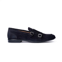 Monk Strap Uomo in Camoscio Blu con Suola in Gomma