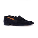 Mocassino Uomo in Camoscio Blu con Suola Cuoio