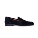 Mocassino Uomo in Camoscio Blu con Suola Cuoio