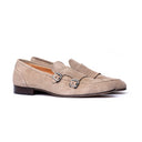 Monk Strap Uomo in Camoscio Beige con Suola Cuoio