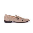 Monk Strap Uomo in Camoscio Beige con Suola Cuoio